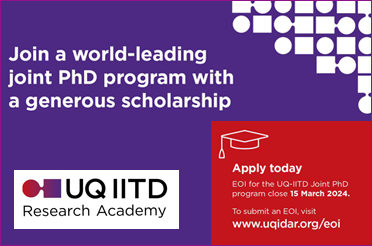 UQ-IITD Research Academy publicity for July 2024 admissions