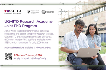 University of Queensland and IIT Delhi Open Applications for Joint PhD Programme Commencing July 2026