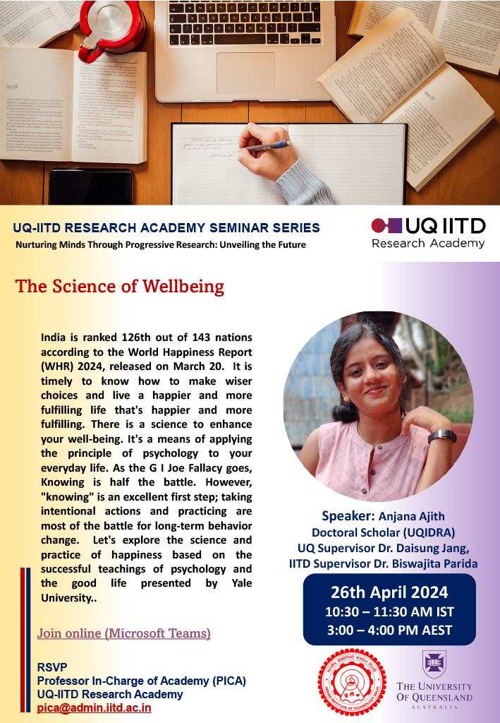 UQ-IITD Academy of Research Seminar Series, scheduled on Friday 26 April 2024